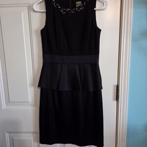 Taylor Black Peplum Dress with Embellish Neckline Size 2